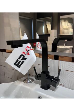 Ervu Yapı Siyah Arıtmalı Kare Eviye L Boru Mutfak Bataryası (Sıcak Soğuk Giri...