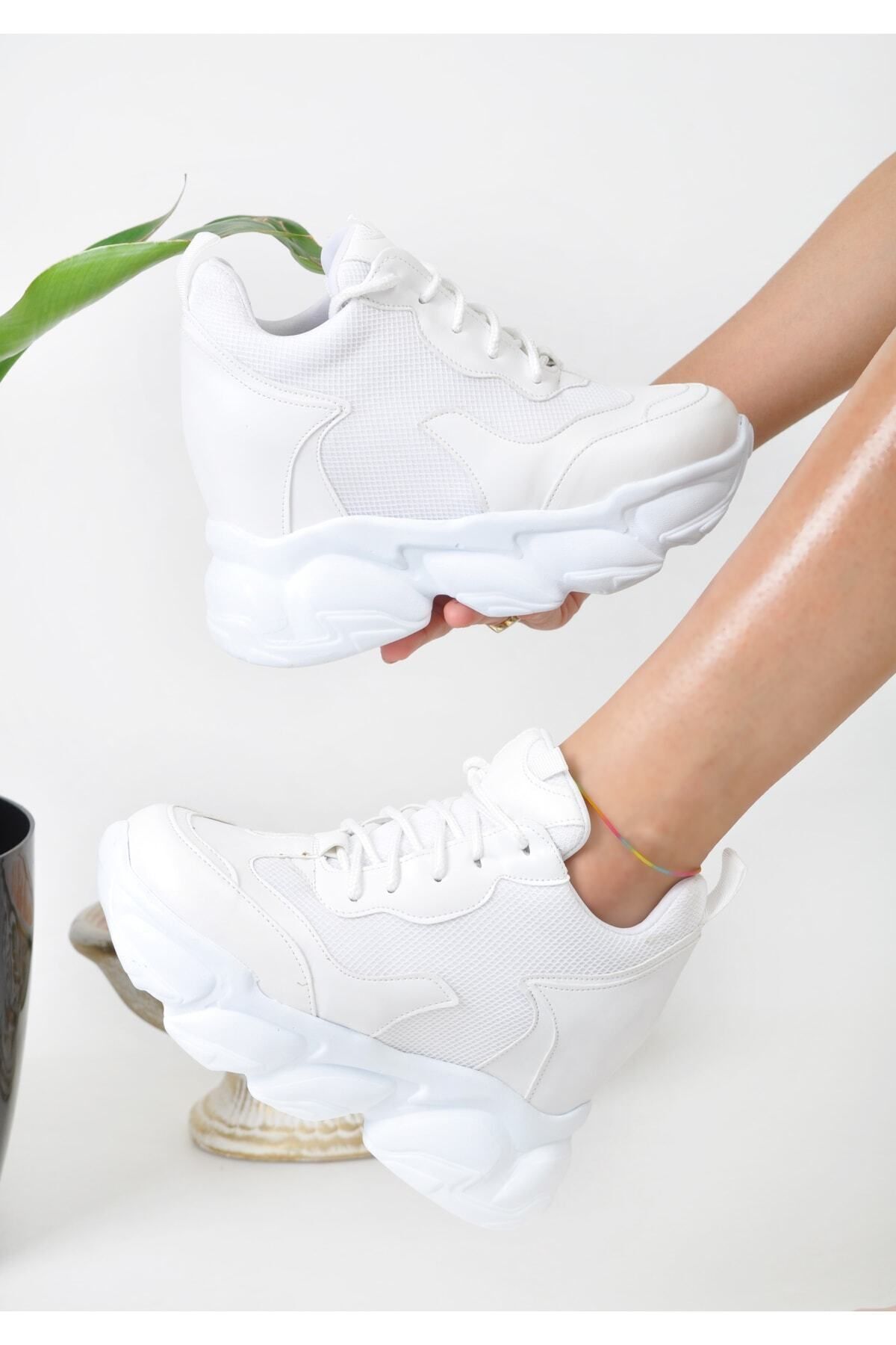 TREND-White Women's Sneakers with Wedge Heels 5