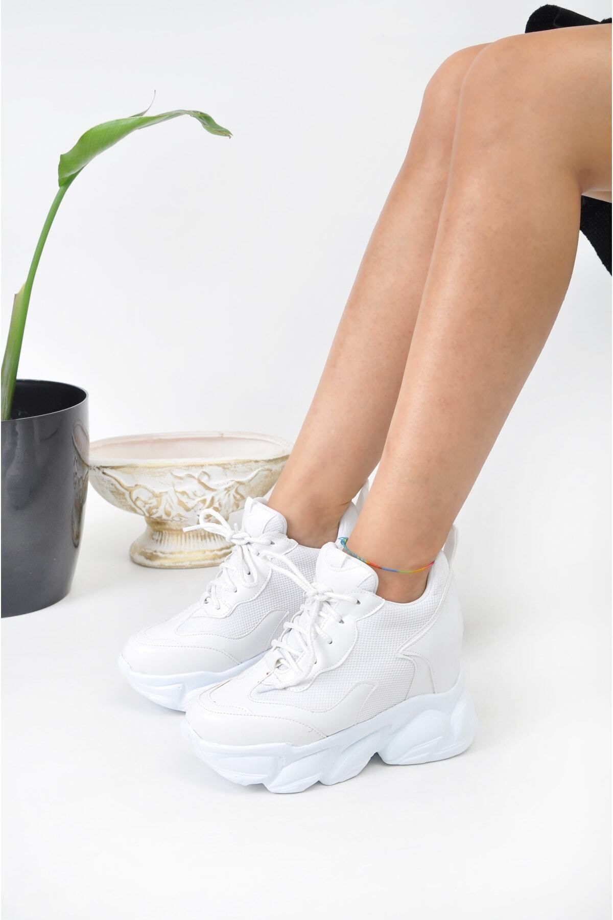 TREND-White Women's Sneakers with Wedge Heels 8
