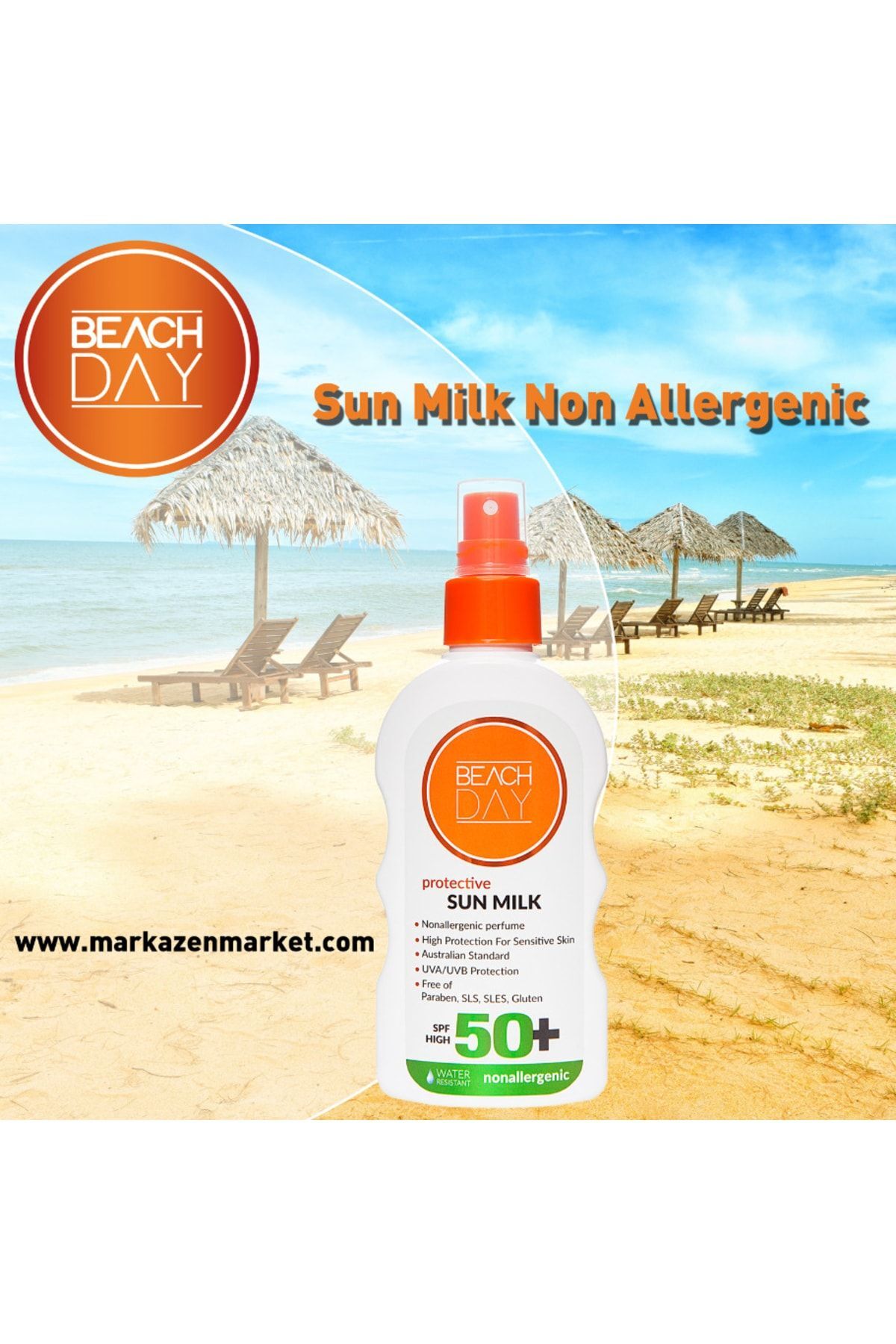 BEACH DAY Koruyucu Süt Losyon 50 (ALERJİ) 150 ml 8699375047981 fotoğrafı 3 (önizleme)
