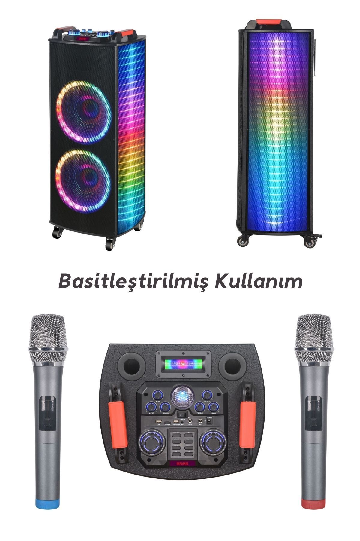 Bluetooth Hoparlör Parti Hoparlörü Karaoke Mikrofon Hediyeli Işıklı Ses Bombası  Usb Sd Girişli