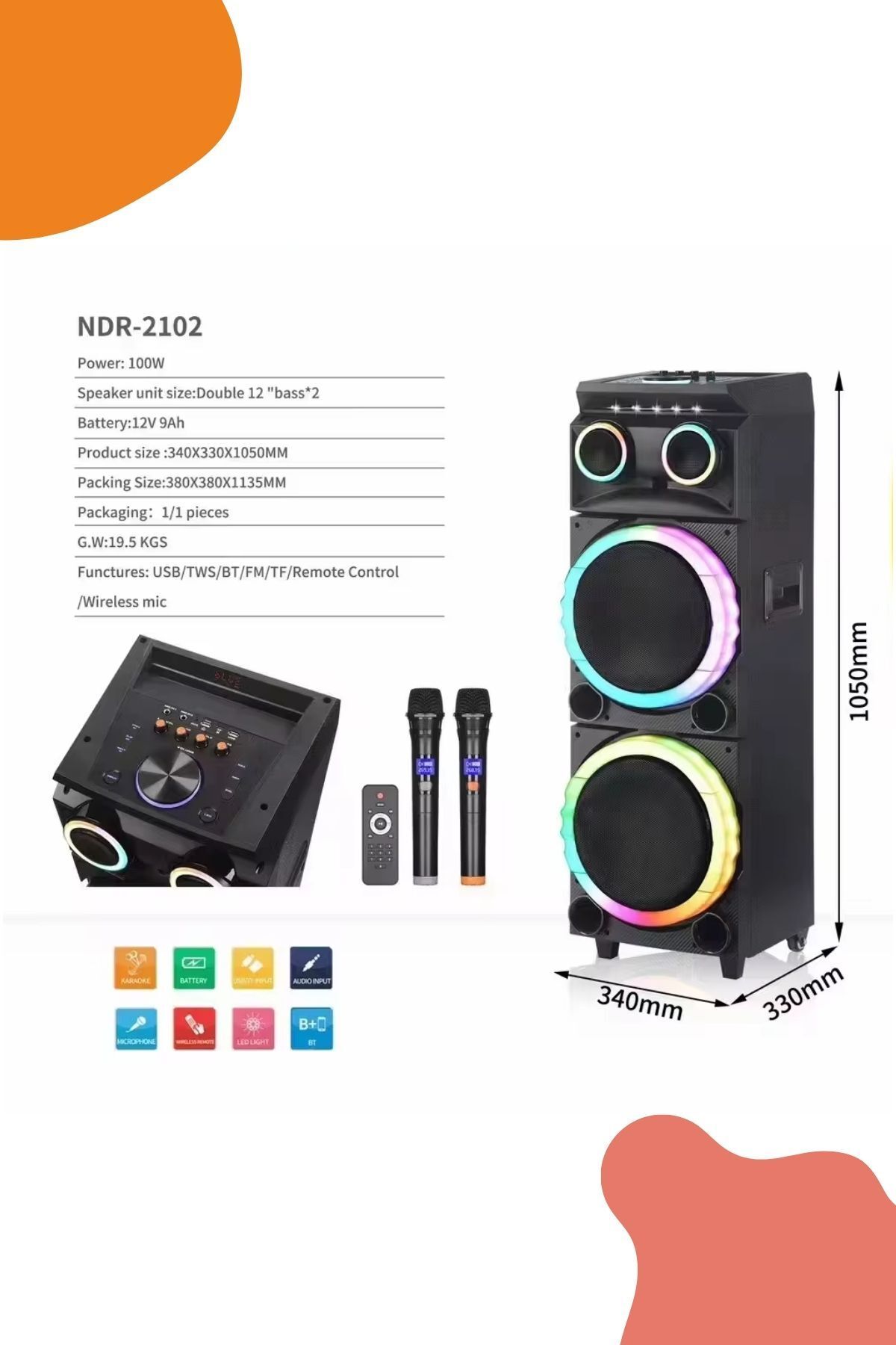 Bluetooth Hoparlör Parti Hoparlörü Karaoke Mikrofon Hediyeli Işıklı Ses Bombası  Usb Sd Girişli