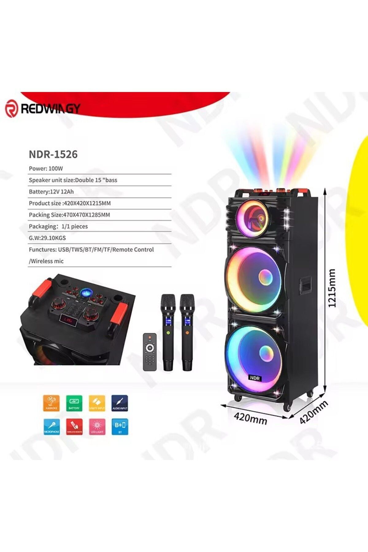 Bluetooth Hoparlör Parti Hoparlörü Karaoke Mikrofon Hediyeli Işıklı Ses Bombası  Usb Sd Girişli
