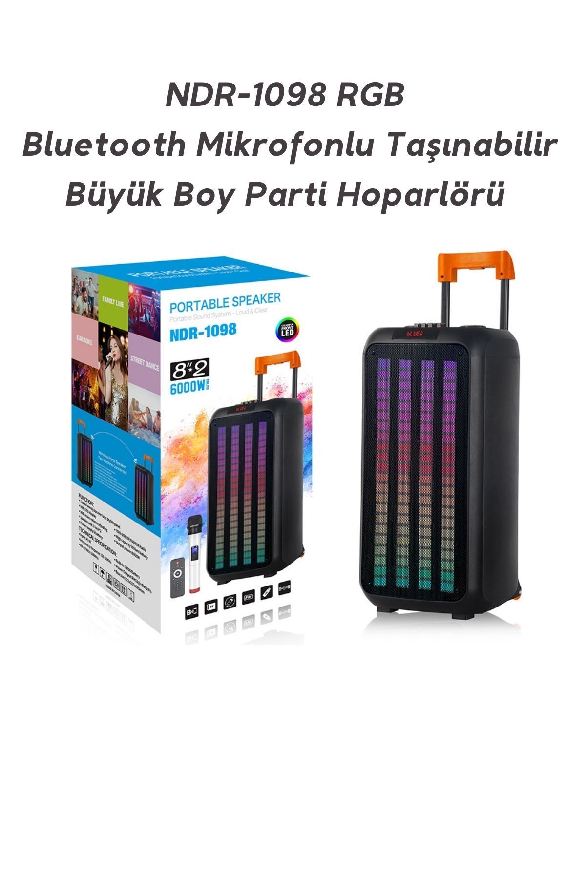 Bluetooth Hoparlör Parti Hoparlörü Karaoke Mikrofon Hediyeli Işıklı Ses Bombası  Usb Sd Girişli