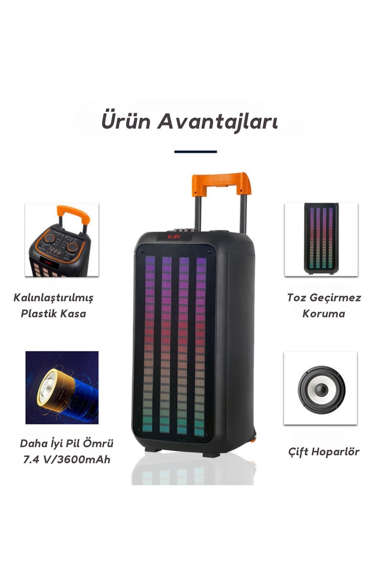 Bluetooth Hoparlör Parti Hoparlörü Karaoke Mikrofon Hediyeli Işıklı Ses Bombası  Usb Sd Girişli