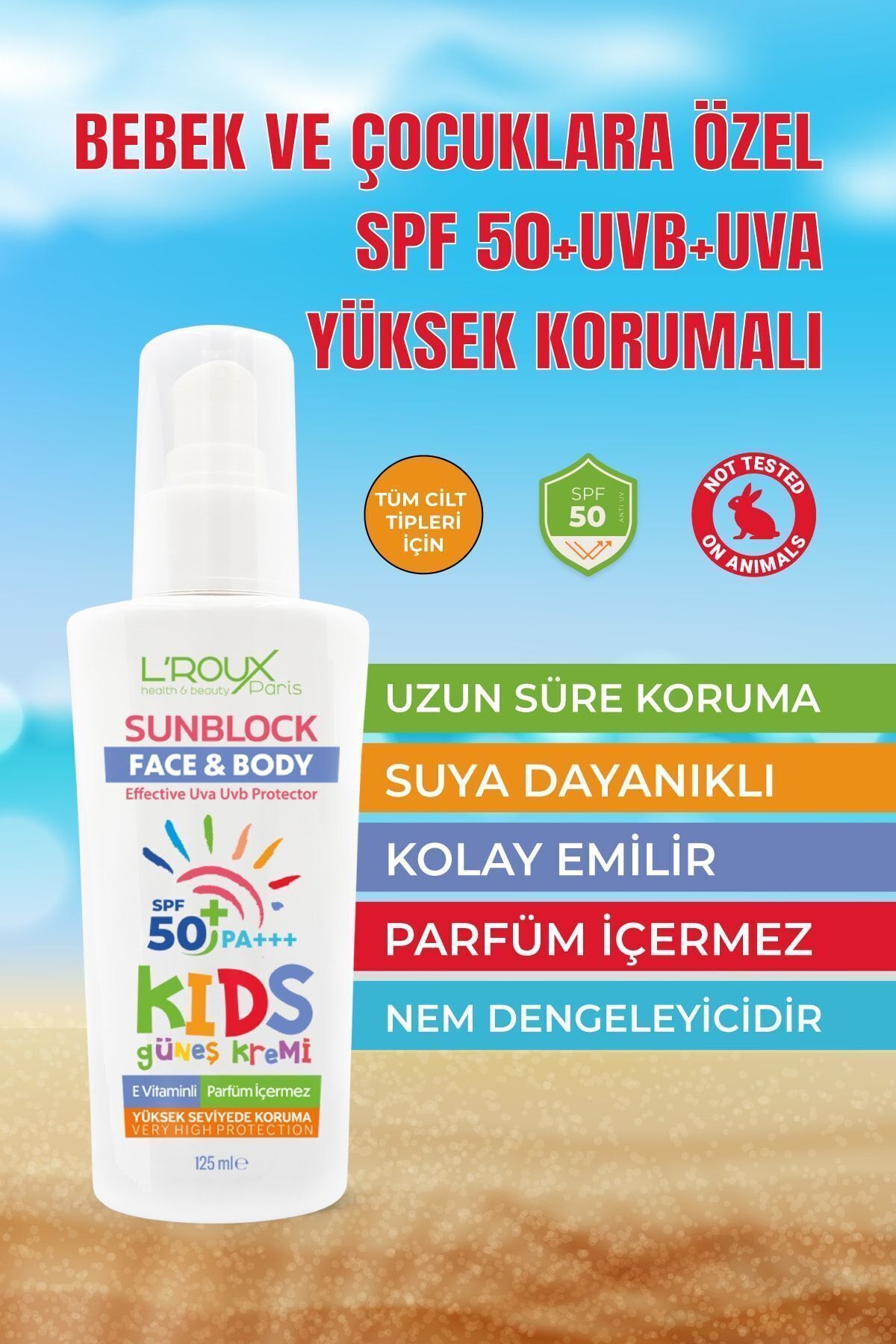 L'roux health & beauty Miniklerin Hassas Cildi Güneşte Güvende: Yüksek Korumalı Çocuk Güneş Kremi Spf 50 (125ML) fotoğrafı 3 (önizleme)