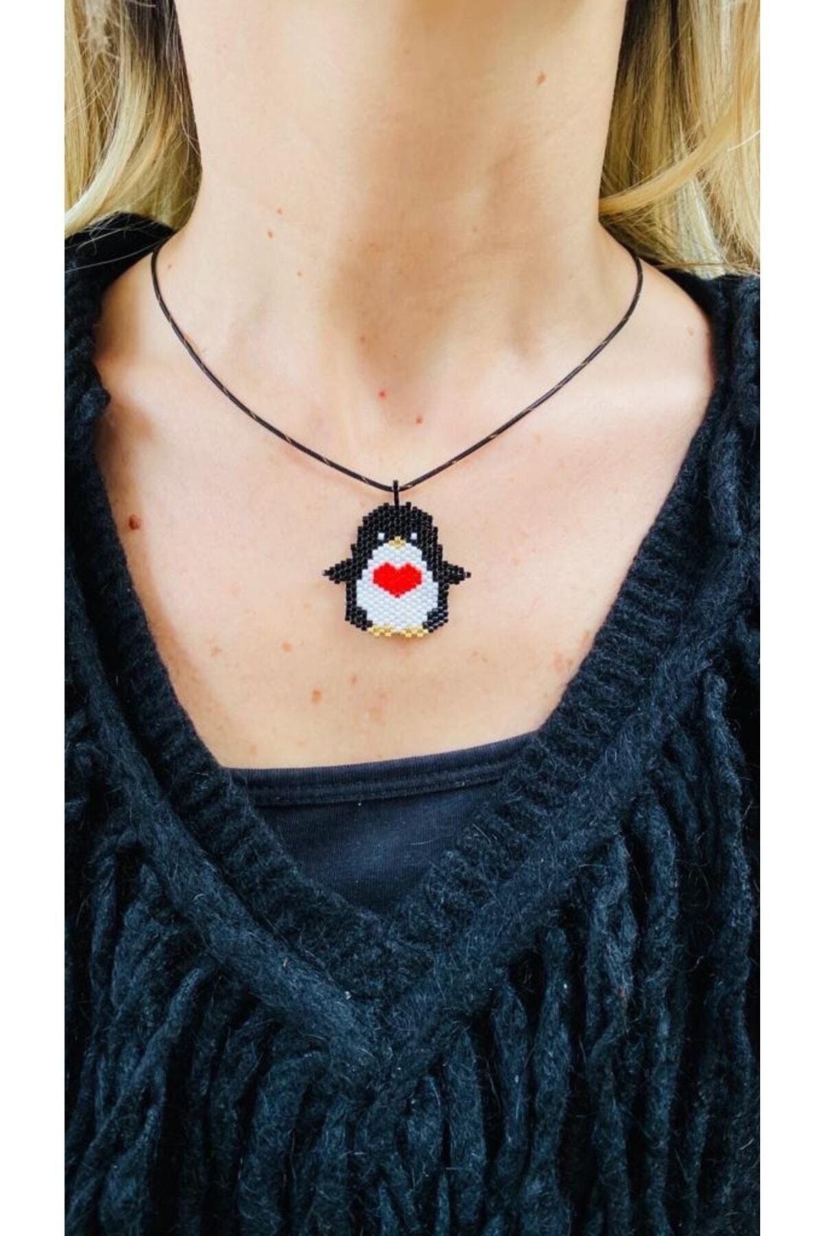 elamindunyasi Miyuki Örme Penguen Figür Kolye Ve Küpe Takım