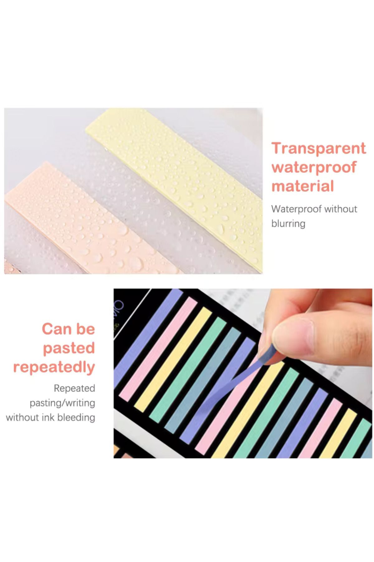 NaSaDAN-Pastel Tones 300 Sheets - Strip Transparent Sticky Postit Note Paper 5