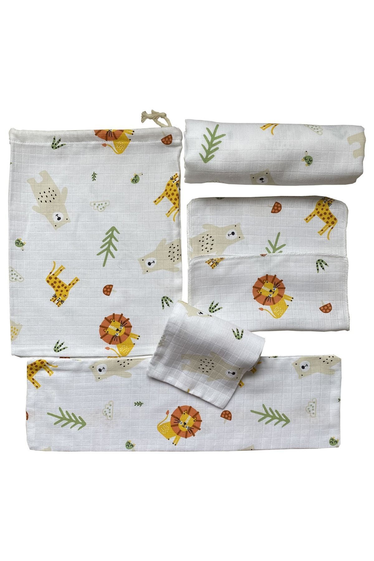 Muslin Blanket Newborn Baby Set with 6 Pieces Pouch and Safari Figure