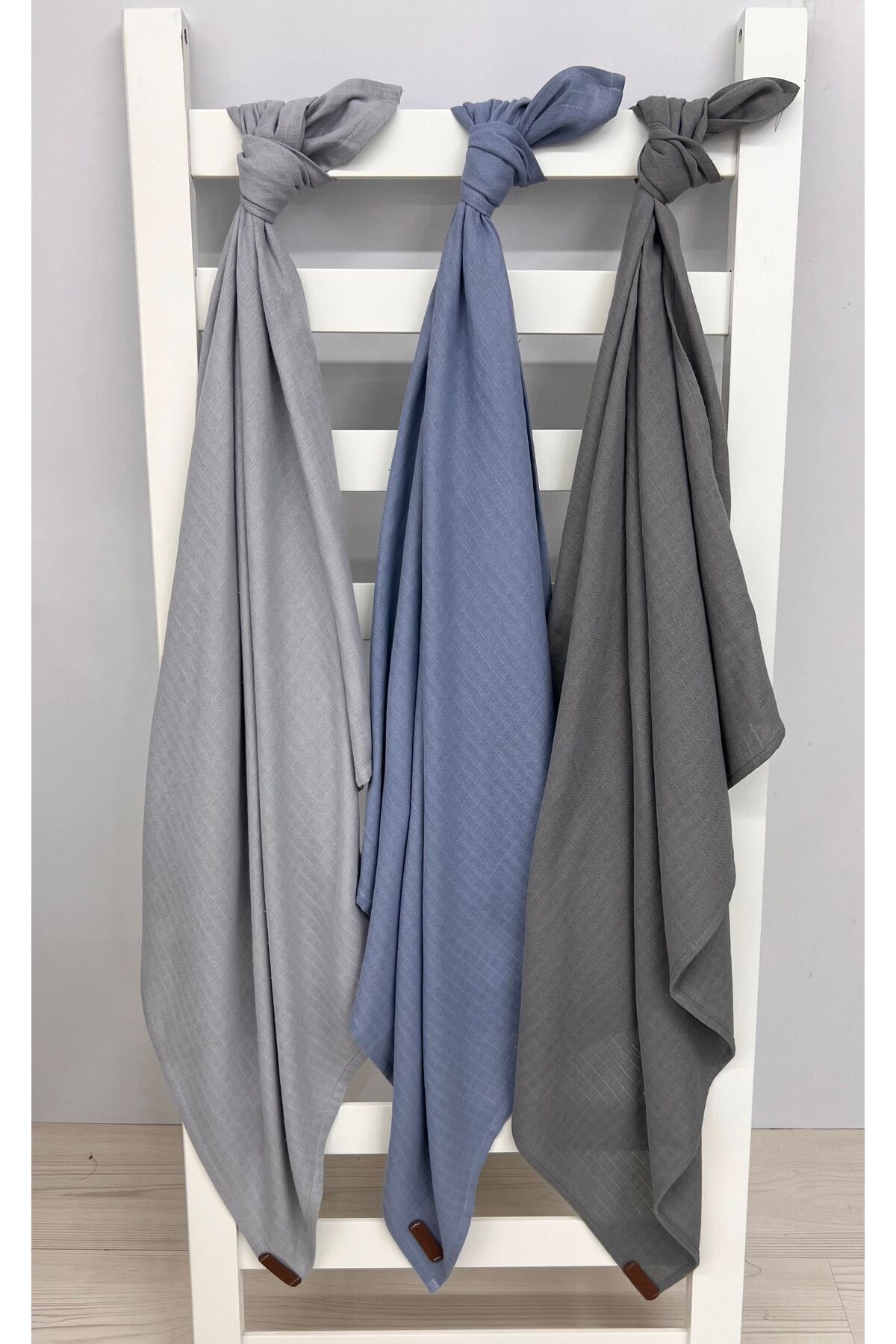 Organic Cotton Muslin Cover Set of 3 90cmx90cm Light grey/indigomavi /coyote