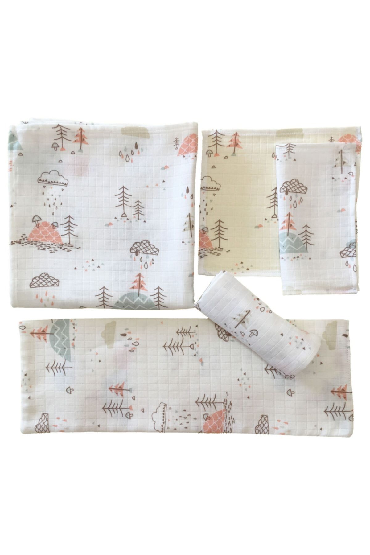 Muslin Diaper with Mushroom Hunting Figure Baby Set 5pcs
