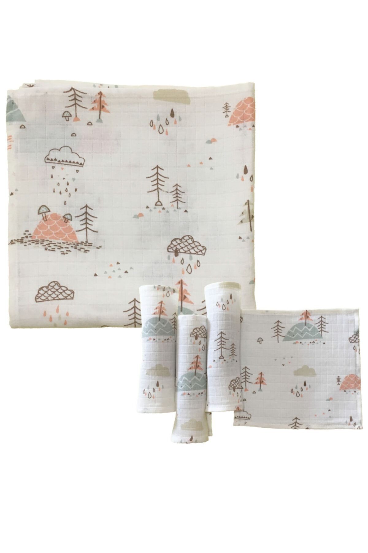 Multi-Purpose Muslin Baby Set 100x80cm 100% Cotton Oeko-tex Certified Mushroom Hunt with 4 Wipes