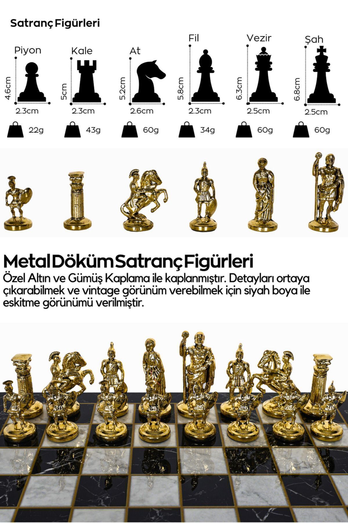 Cooper Chess-Metal Chess Set| 30cm Marble Patterned Chessboard| Ancient Roman Empire with Caesar Figure 4