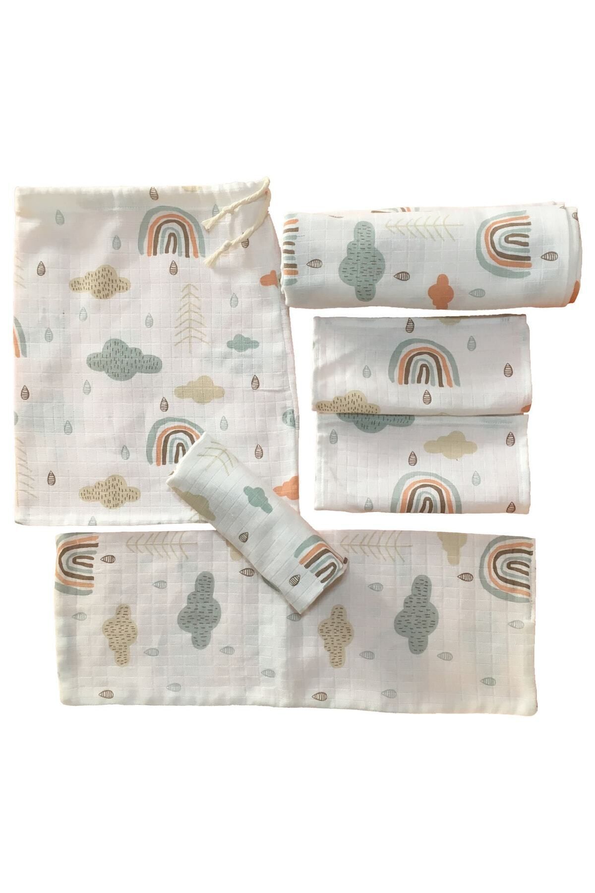 Multi-Purpose Muslin Cover 100x80cm 100% Organic Cotton Baby Set Total 6 Pieces Rainbow