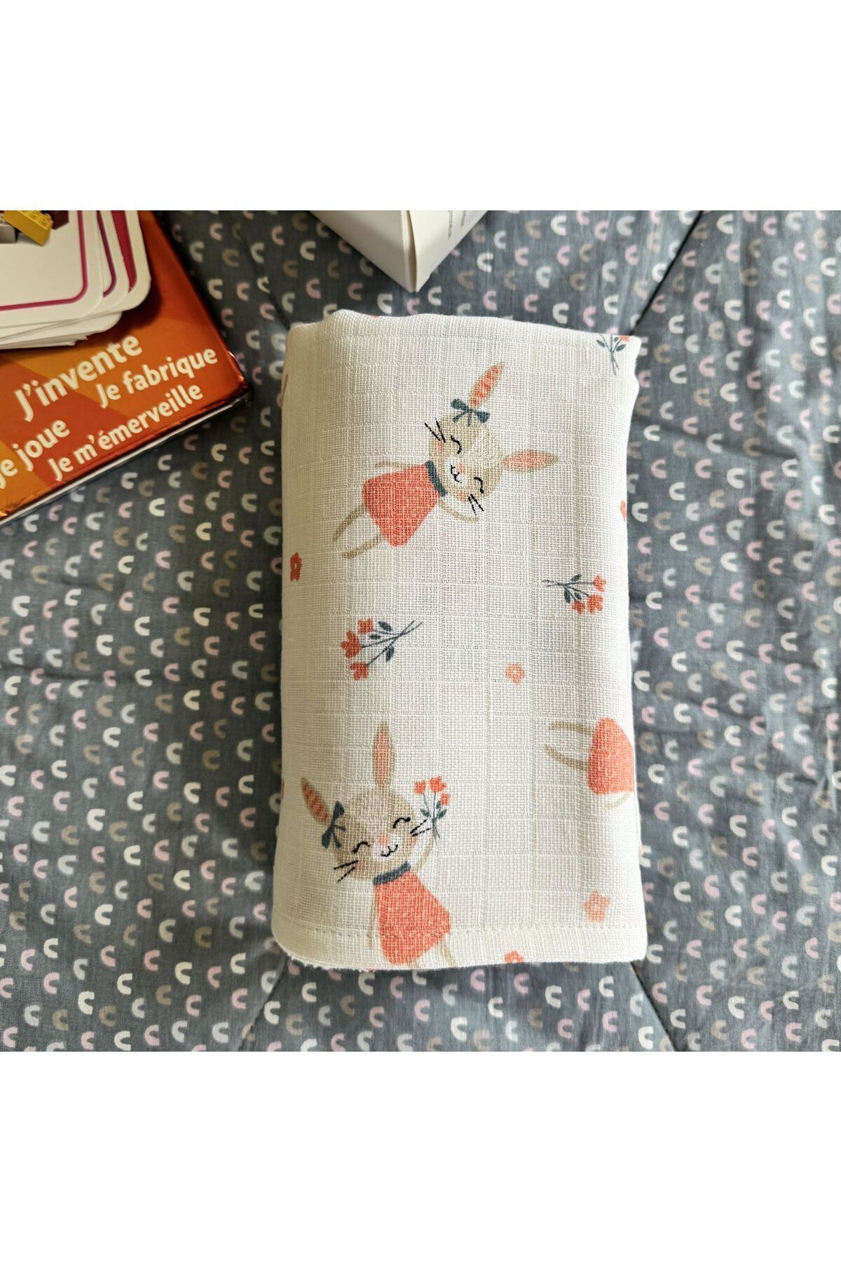Multi-Purpose Muslin Cover 100x80cm 100% Cotton Oeko-tex Certified Pink Rabbit