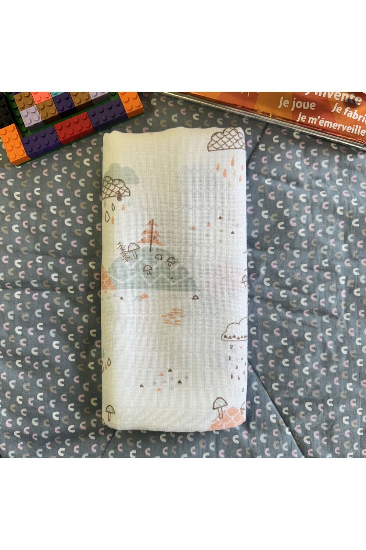 Multi-Purpose Muslin Diaper Baby Blanket 100x80cm 100% Cotton Oeko-tex Certified Mushroom Hunting Figure