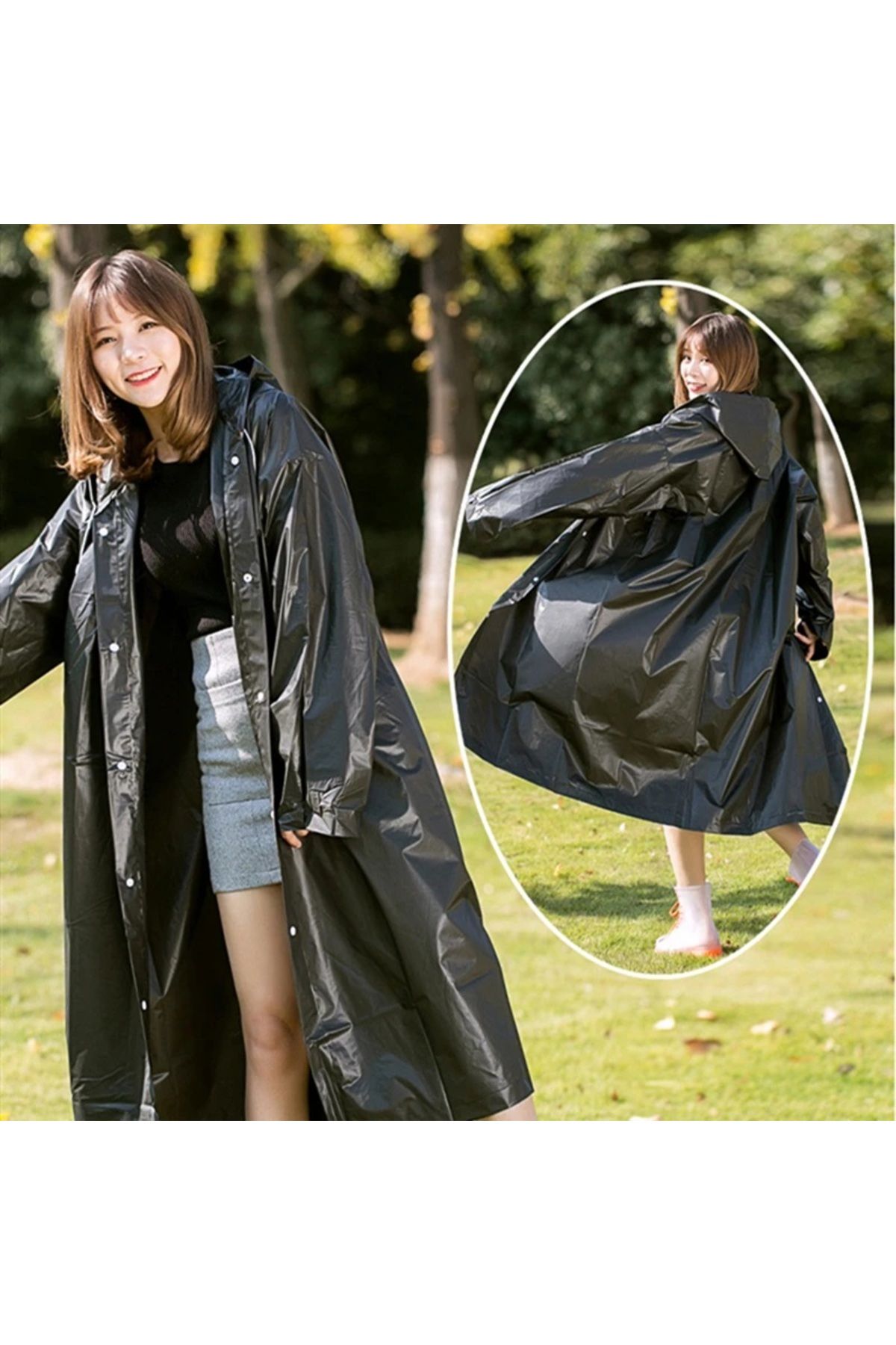 Kuzey 10 Bucăți Haină De Ploaie Unisex Pentru Exterior - Haină De Ploaie Neagră De Prima Calitate Cu Pălărie Și Închidere Cu Capse Unisex - 110 CM