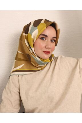 Silk Home Yağ Yeşili Çiçek Desenli Tivil Ipek Eşarp