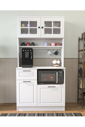 Yıldız elegance Çok Amaçlı Camlı Kahve Kösesi Dolabı MAT-BEYAZ