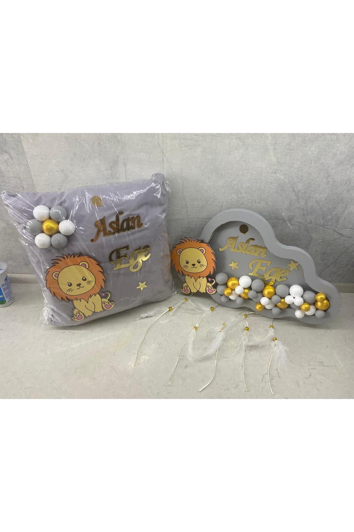 bebek atölyem El Işi Ledli Hediyelik Aslanlı Kapı Süsü Ve El Işi Takı Yastığı fotoğrafı 2 (önizleme)