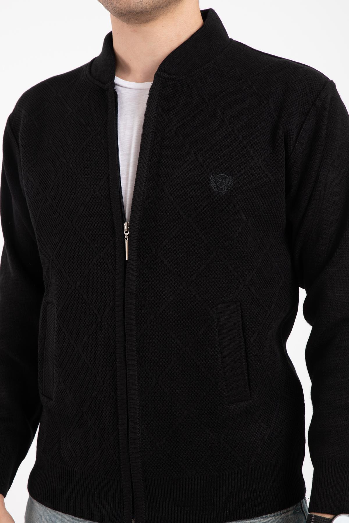Mutlu City  Erkek Orta Yaş Ve Üzeri Triko Örgü Akrilik Fermuarlı Kışlık Baba Hırka 2073-siyah - Görsel 5