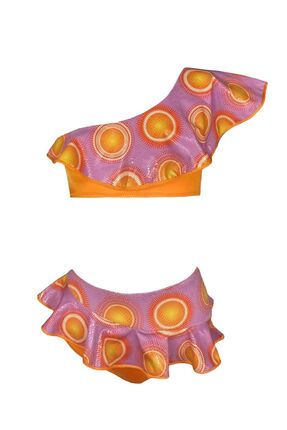 LOOK ME Tek Omuz Parlak Güneş Desenli Fırfır Detaylı 50uv Kız Çocuk Bikini Ta...