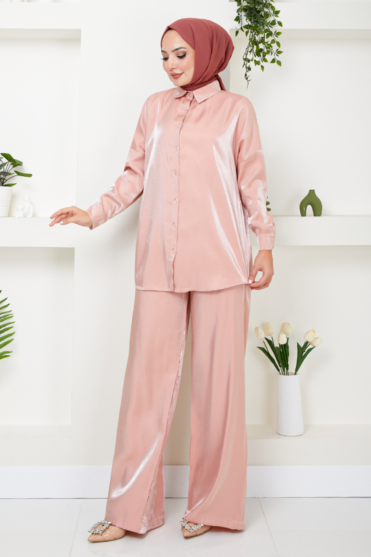 ModaMerve Button Detailed Stylish Suit 4702Znk903-M Powder