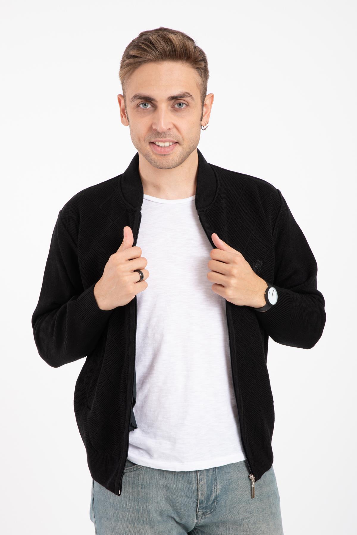 Mutlu City  Erkek Orta Yaş Ve Üzeri Triko Örgü Akrilik Fermuarlı Kışlık Baba Hırka 2073-siyah - Görsel 4