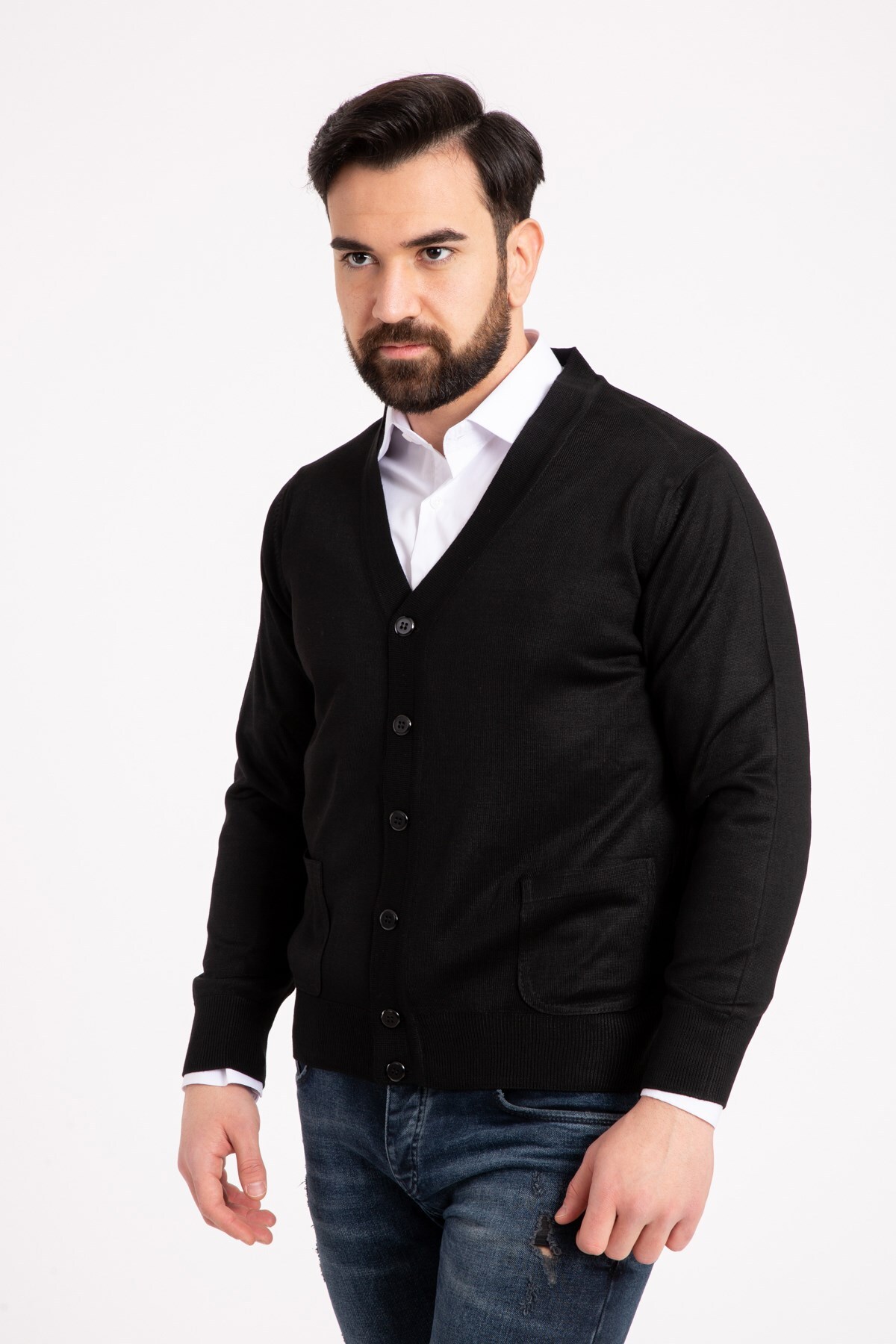 Mutlu City  Erkek Orta Yaş Ve Üzeri Ince Yün Akrilik Triko Örgü Düğmeli Baba Hırka 5100 - Görsel 2