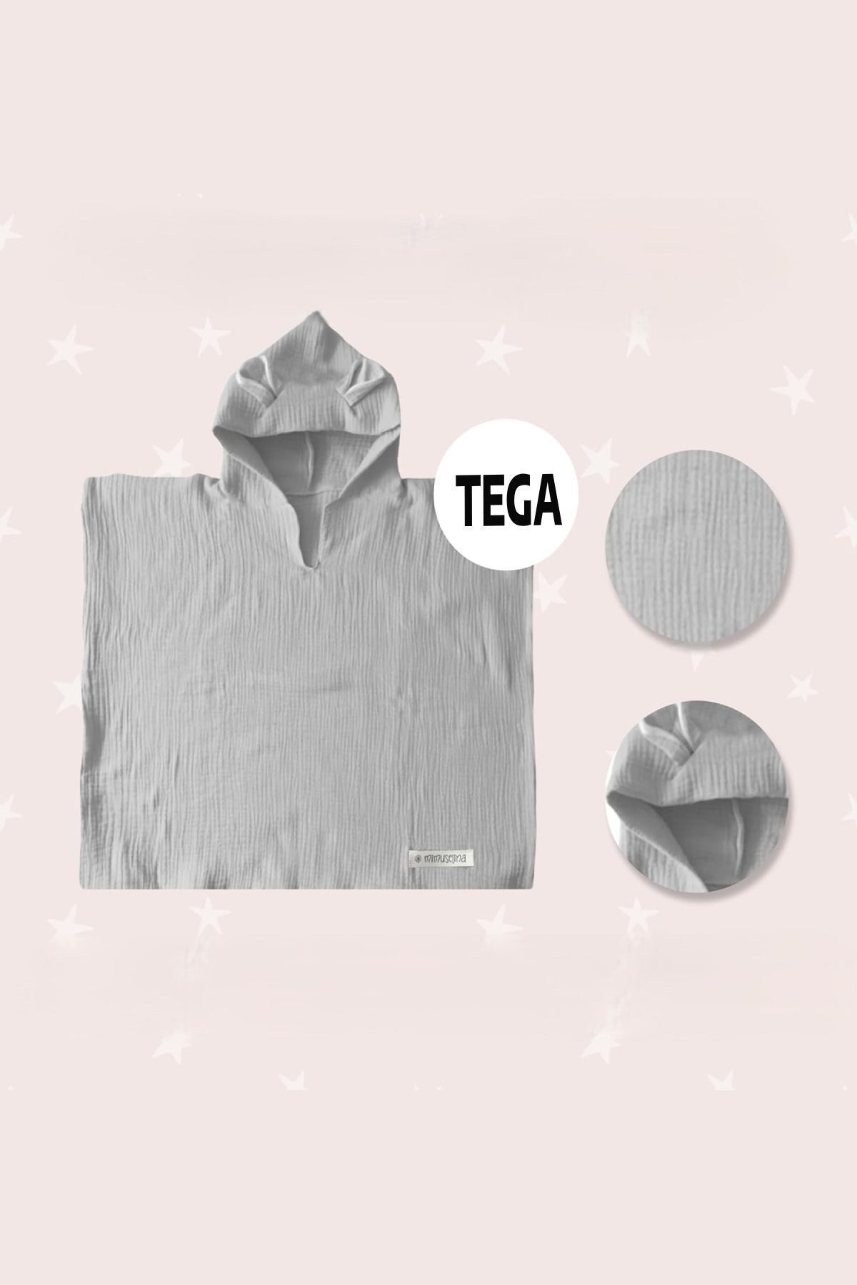 TEGA Organik %100 Pamuk 4 Katlı Müslin Kapşonlu Plaj Çocuk Bebek Panço Bornoz Banyo Havlu fotoğrafı 3 (önizleme)