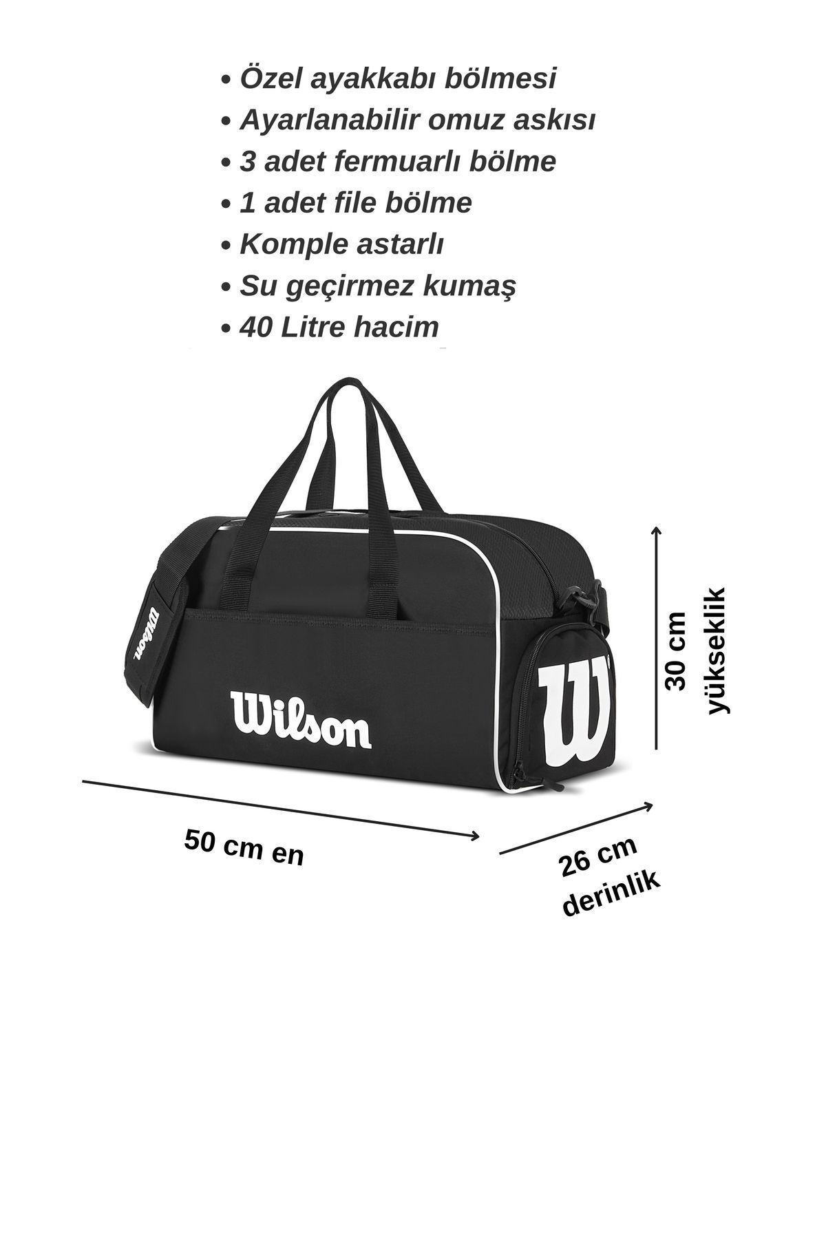 Spor Çantası 40 Litre Seyahat Çantası Siyah Omuz Askılı El Valizi