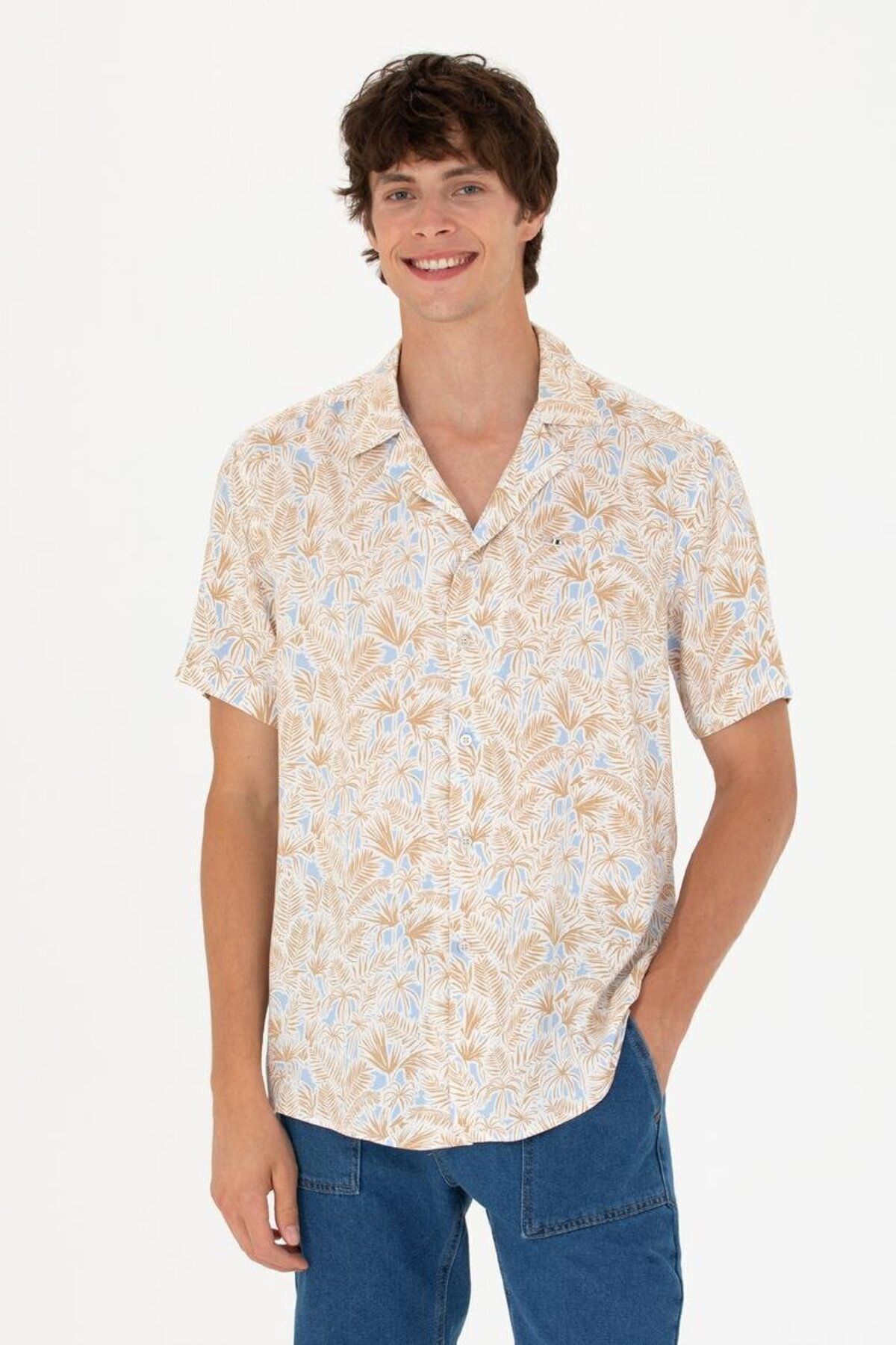 یو اس پولو پیراهن آستین کوتاه مردانه طرح Stone