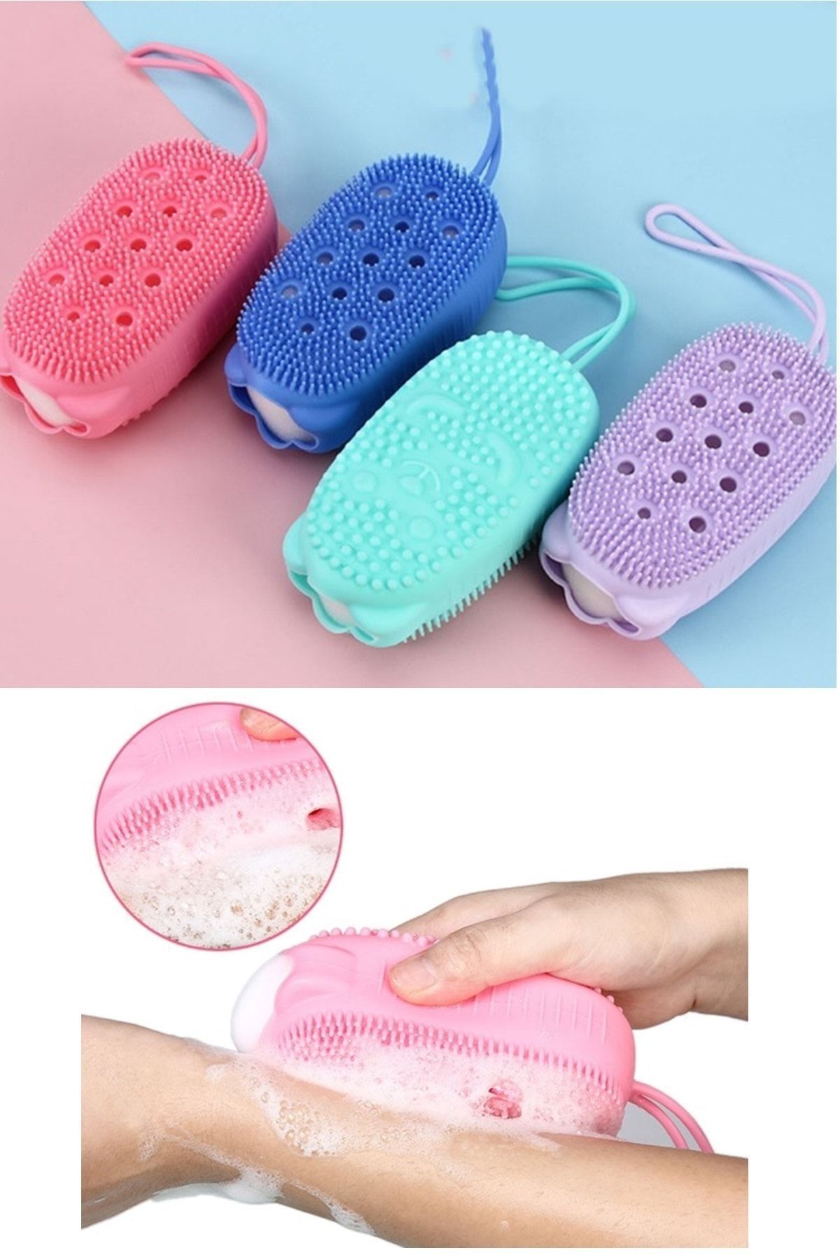 İndirimKap-Bath Bath Washcloth with Silicone Sponge Chamber Body Washcloth Massage Soft Shower Washcloth Bath Washcloth 2