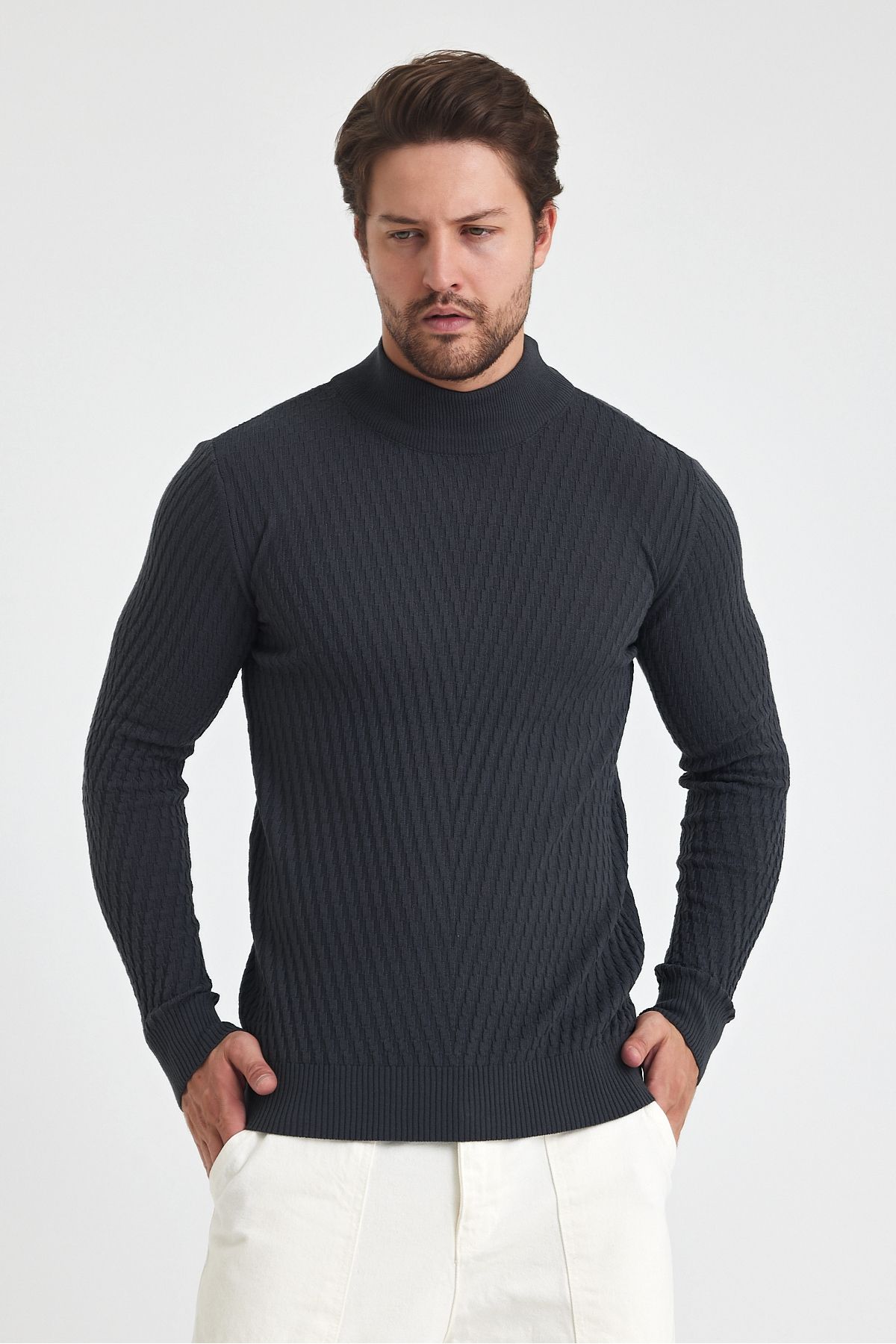 Tarz Cool-men's Patterned Cotton knitwear Sweater - Half Turtleneck, Standard Fit 2