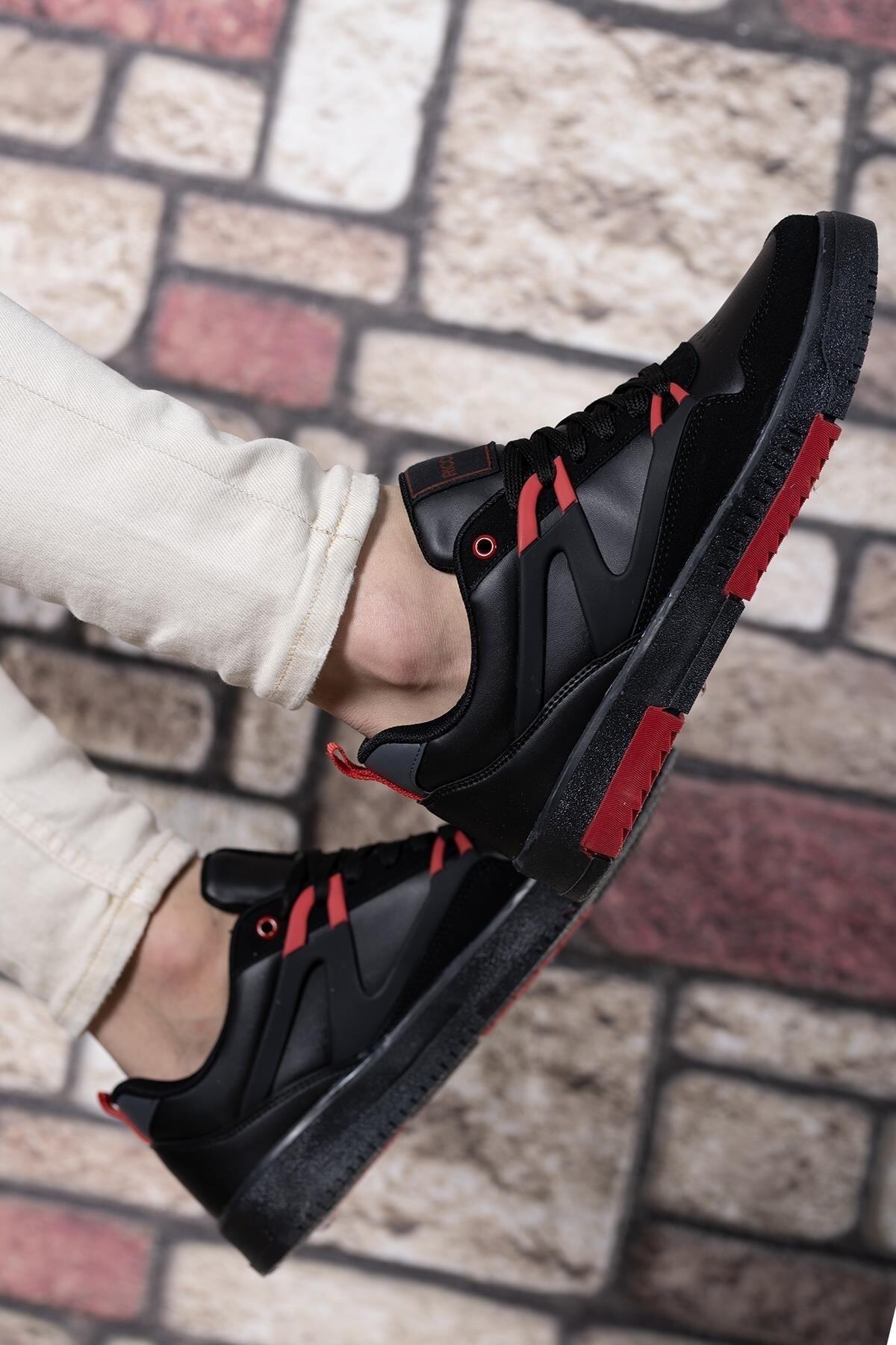 Enzo Erkek Sneaker 00121963 Siyah Kırmızı