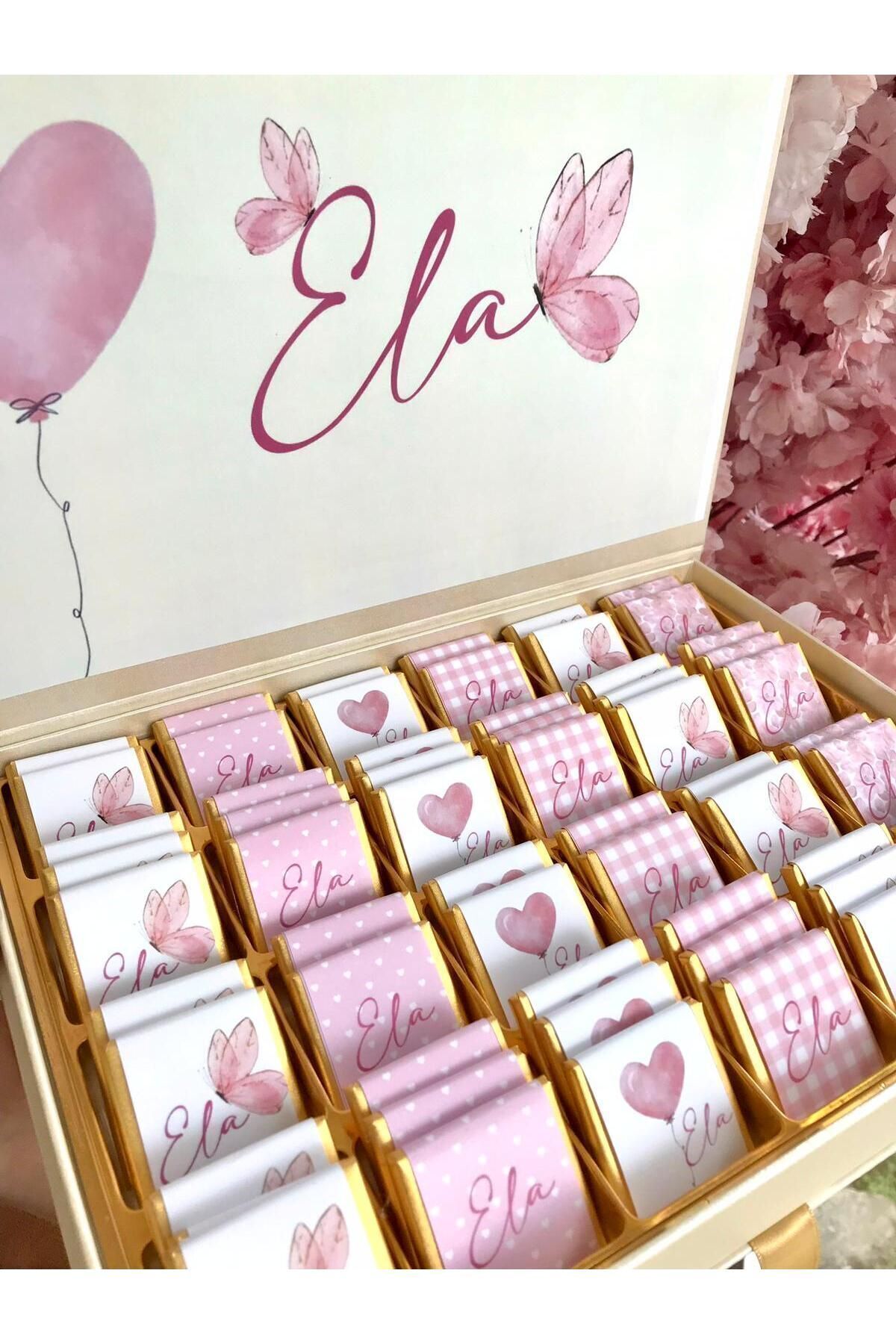 Minemiss Tasarım Lüks Kutulu İsme Özel Tasarımlı Kız-Erkek Bebek Çikolatası 60 Adet Dogum-Yaş Günü-Hediyelik Çikolata fotoğrafı 2 (önizleme)