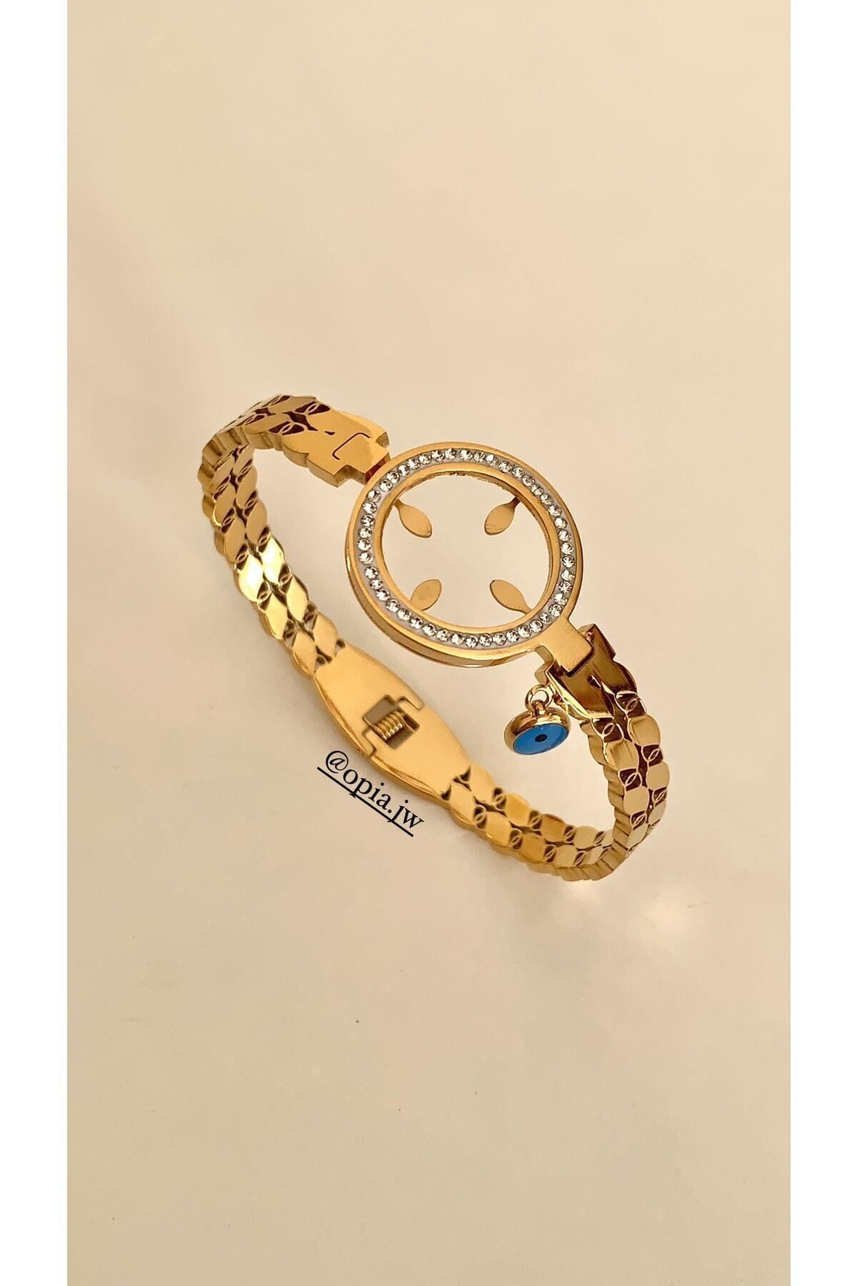 - Nazar Boncuklu Kuyumcu Model Çelik Bileklik (ÇEYREK KOYULABİLİR MODELDİR) [17cm] 2