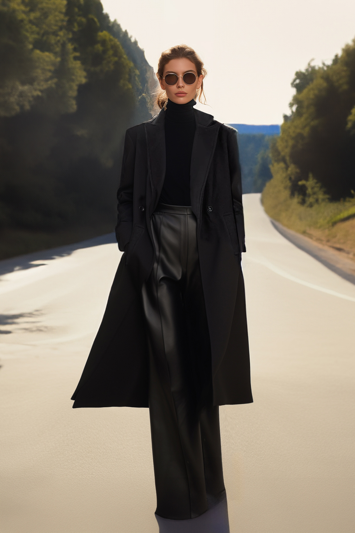 Trendyol Collection Czarny dwurzędowy wełniany płaszcz midi - TWOAW25KB00016