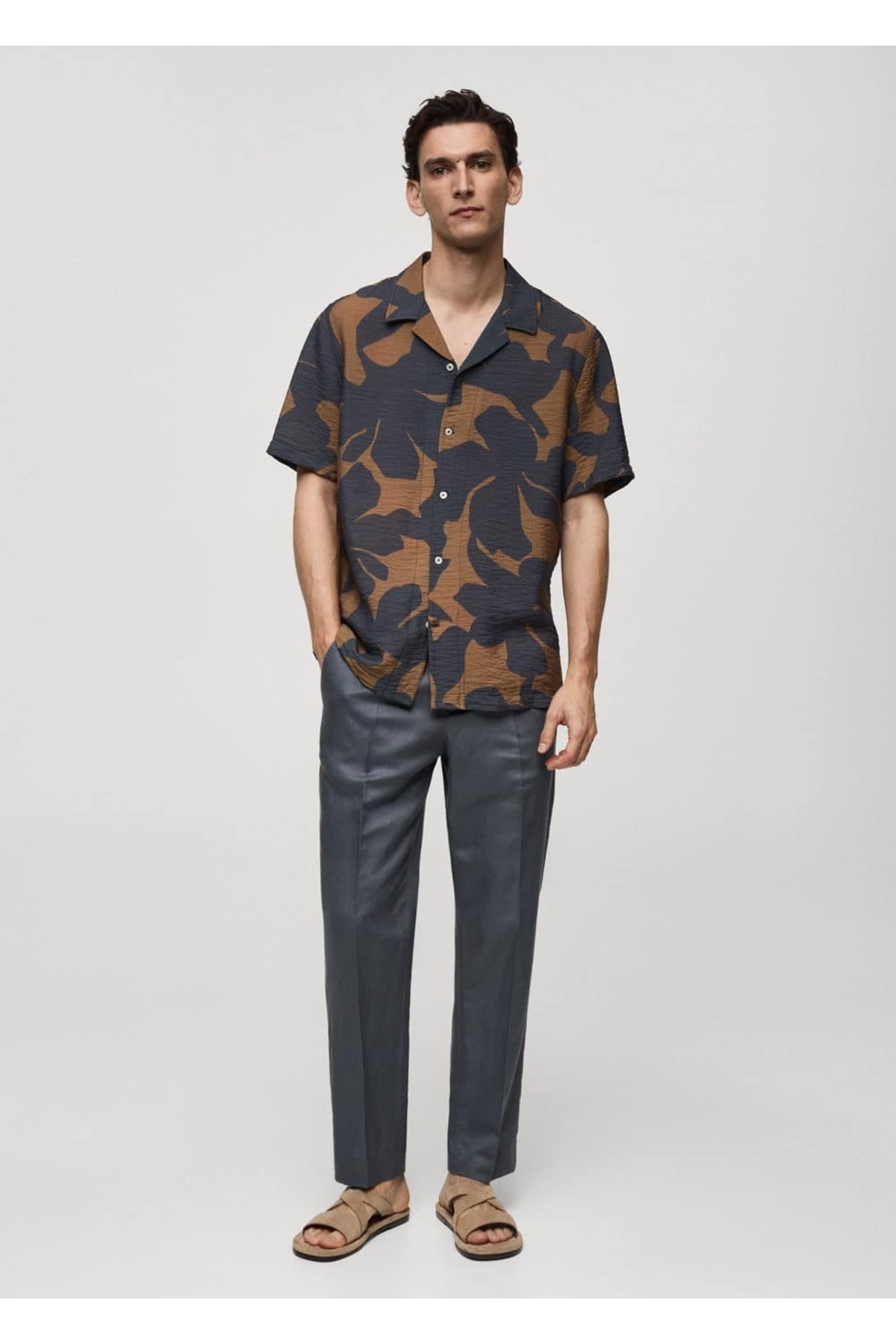 پیراهن مردانه خاکستری منگوMANGO Man | 67089227 اورجینال - تصویر 2