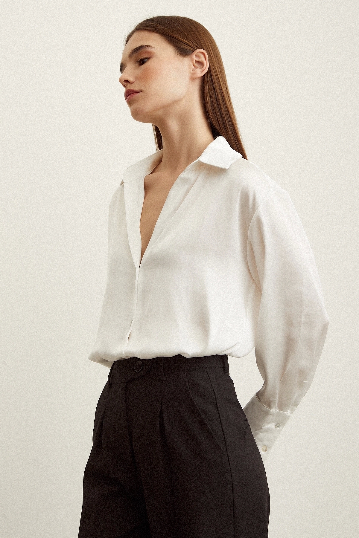 Never more  Basic Saten Gömlek - Görsel 5