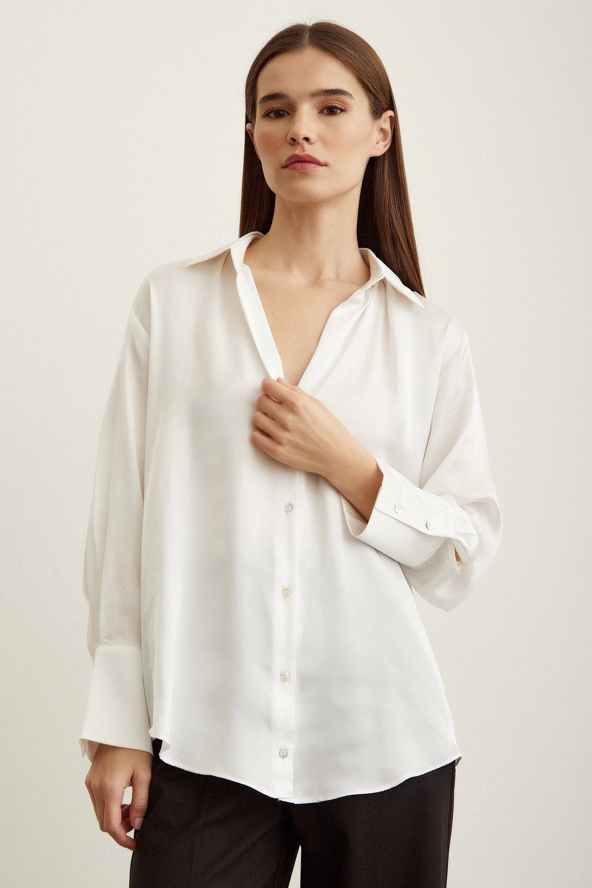 Never more  Basic Saten Gömlek - Görsel 2