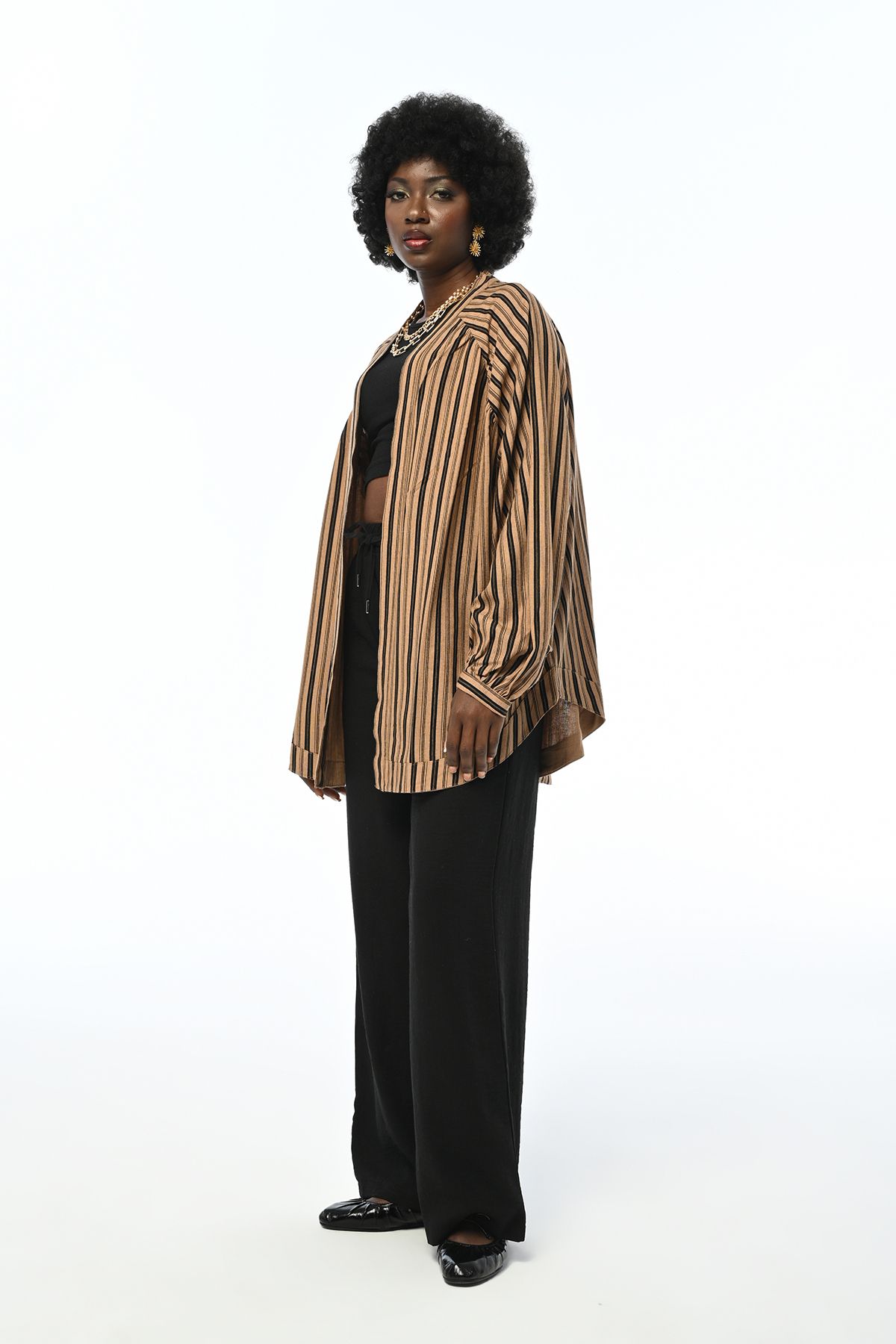 Orfeo Negro-Oversize Women's Striped Kimono 4