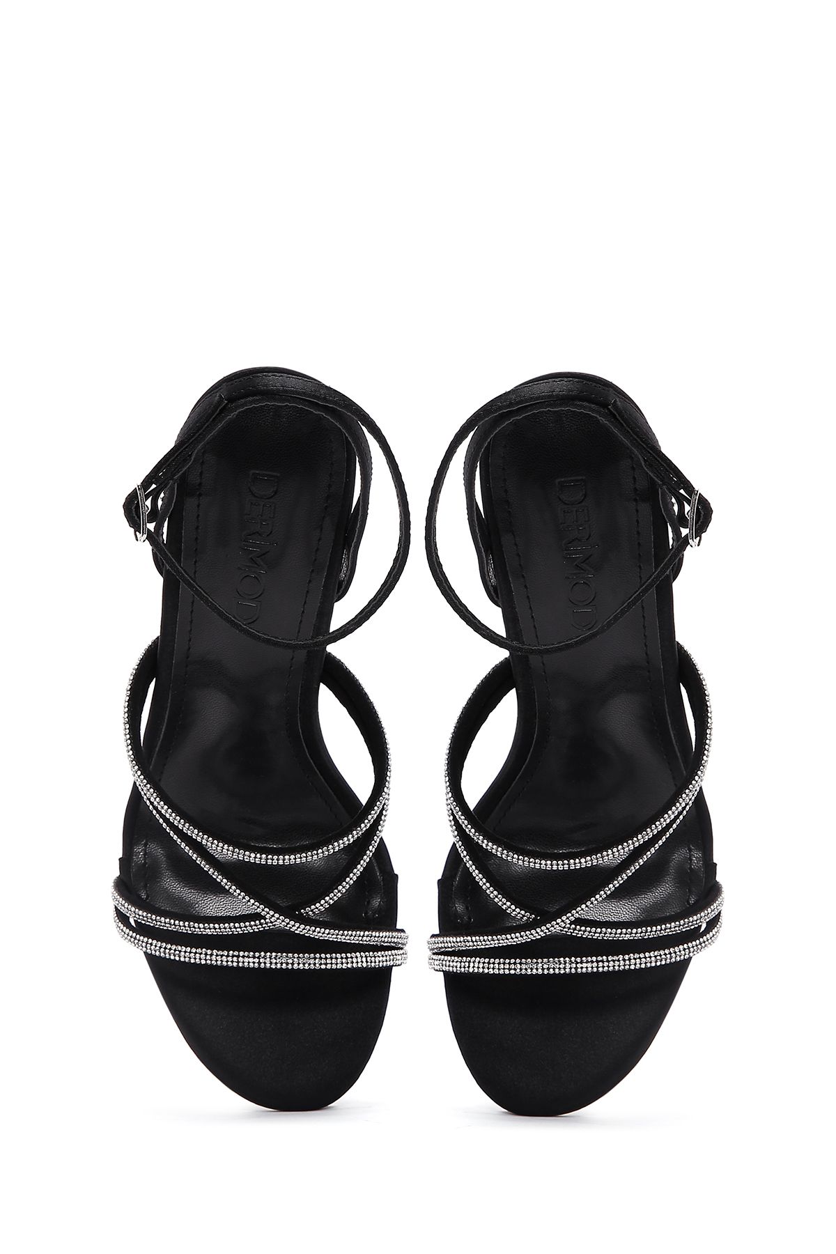 Derimod-Sandale cu toc pentru femei cu curele la gleznă cu pietre negre - 24sfe4507ts 8