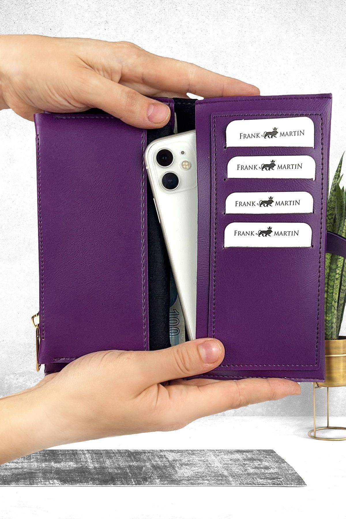 Frank Martin  Lion Telefon Kağıt Para Ve Bozuk Para Bölmeli Kartlıklı Telefonluk El Çantası Portföy Kadın Cüzdan - Görsel 3