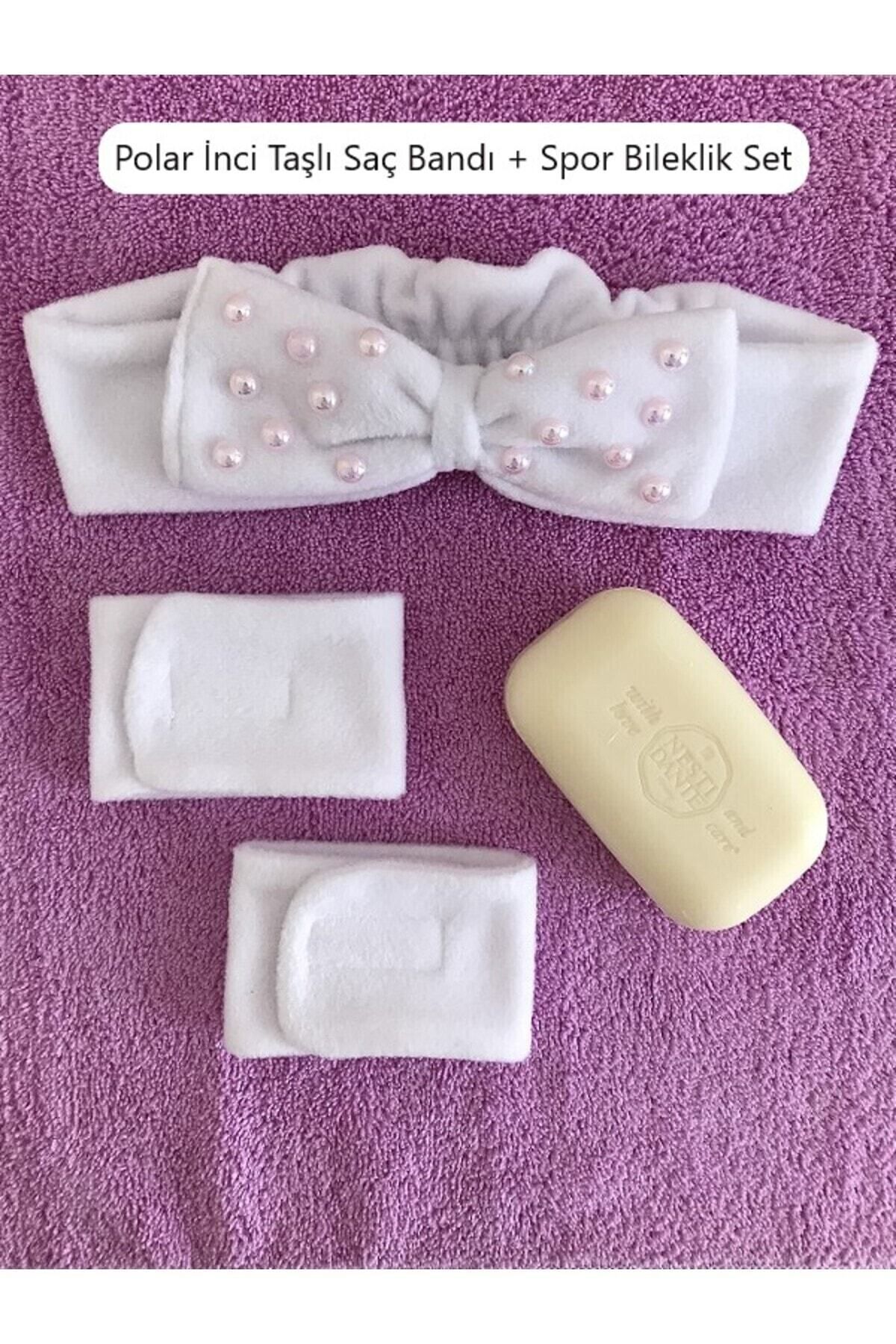 Headband + Bracelet Set White Fleece Fabric Sports Face wash Hairband Sports Bracelet Set