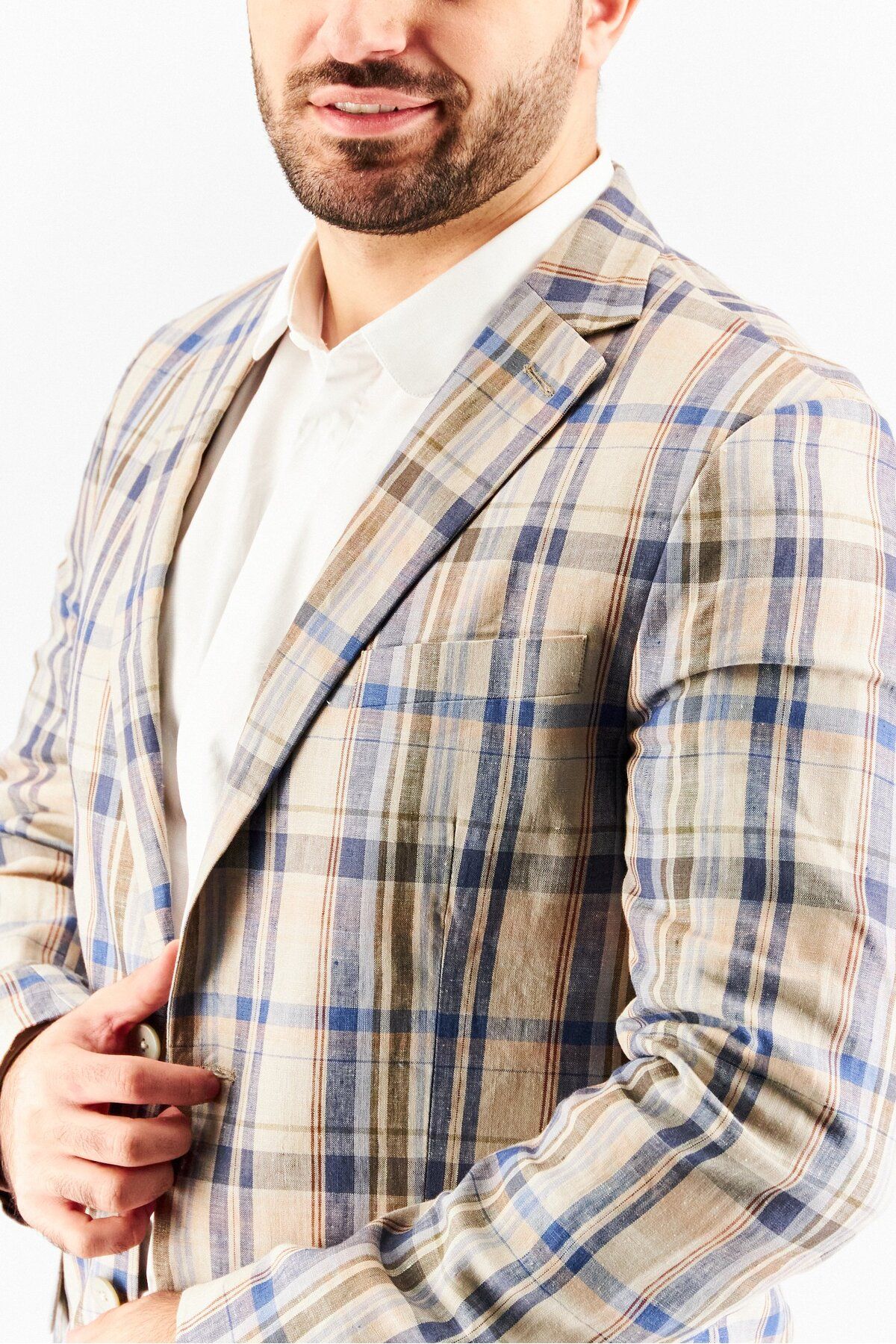 Ralph Lauren Men Classic Fit Plaid Blazer Tan Blue Trendyol