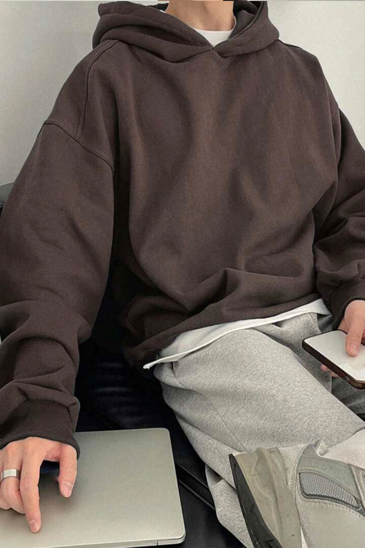 North London Erkek Üç İplik Kapüşonlu Üç İplik Şardonlu Kahverengi Sweatshirt görsel 5