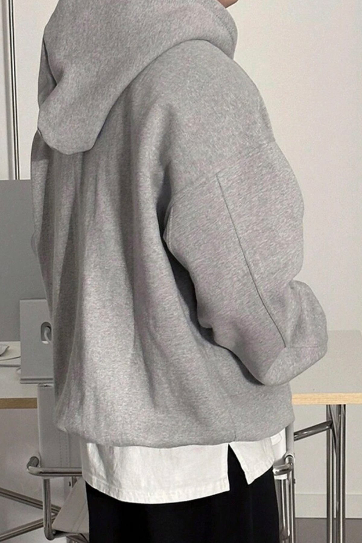 North London  Erkek Üç İplik Kapüşonlu Üç İplik Şardonlu Gri Sweatshirt - Görsel 2