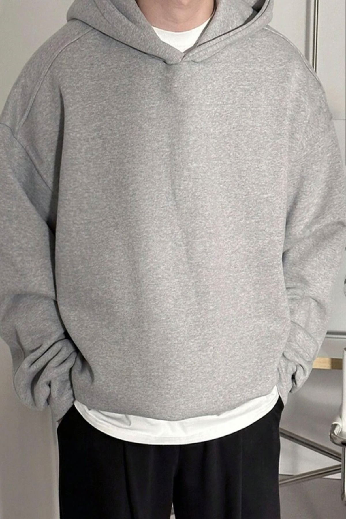 North London  Erkek Üç İplik Kapüşonlu Üç İplik Şardonlu Gri Sweatshirt - Görsel 3