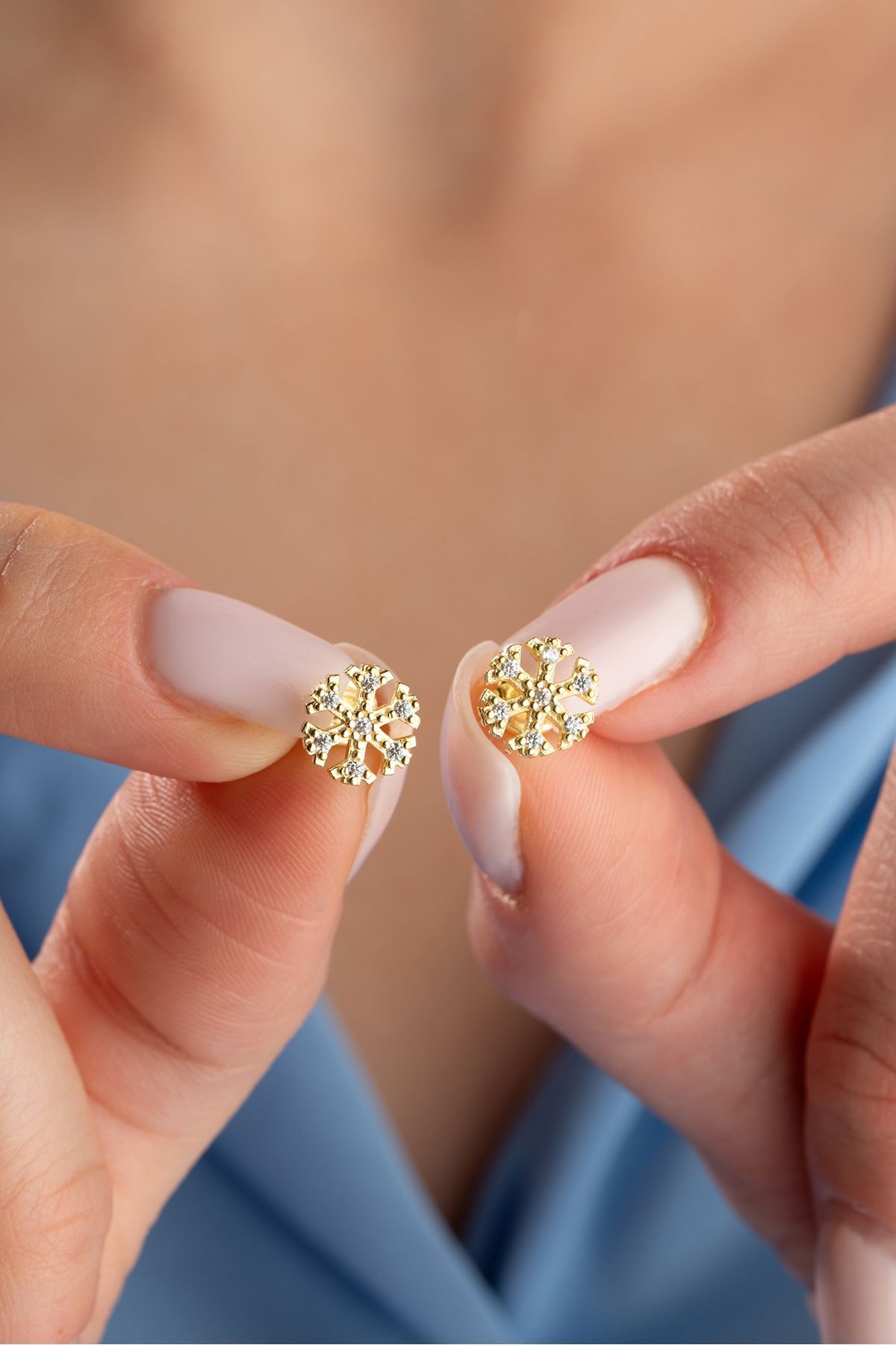 925 Ayar Gümüş Gold Kaplama Minimal Kartanesi Küpe 2